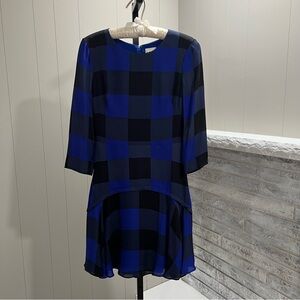 Reiss Kaleigh Silk Blue Grey Check Scoop Neck Ruffle Hemline Mini Dress 2